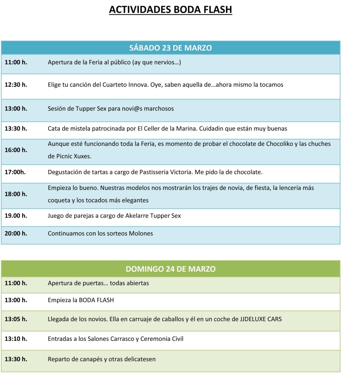 Actividades bodaflash