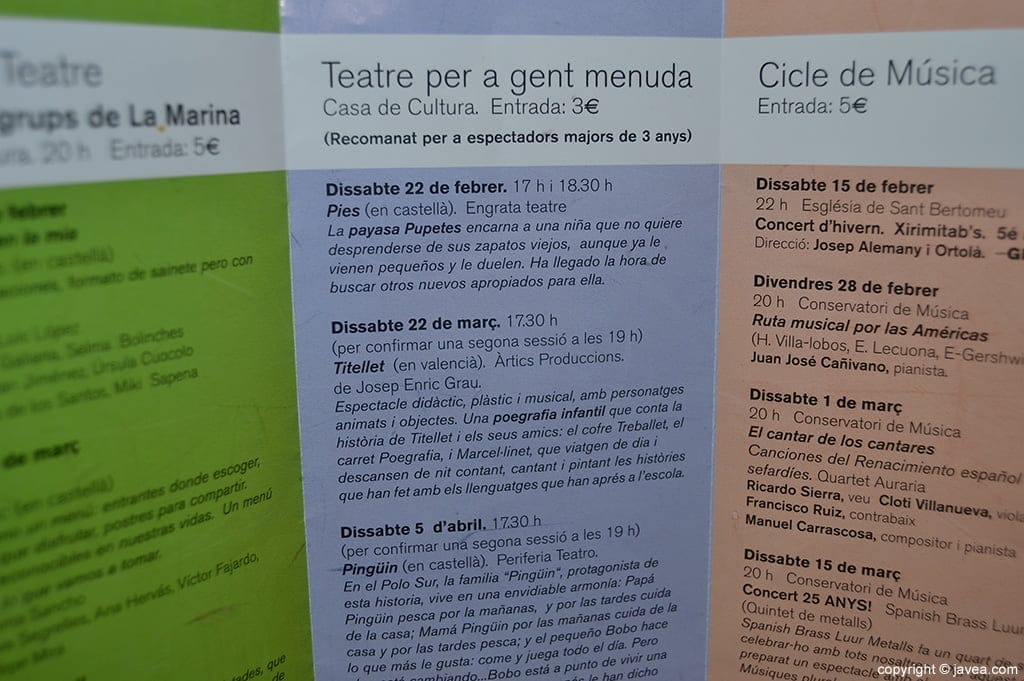 Tríptico de información de los ciclos de música y teatro