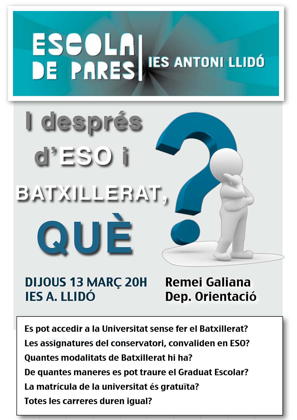 Cartel de la edición de marzo de L'Escola de Pares