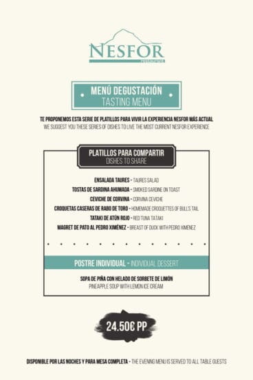 Menú Degustación – Restaurante Nesfor