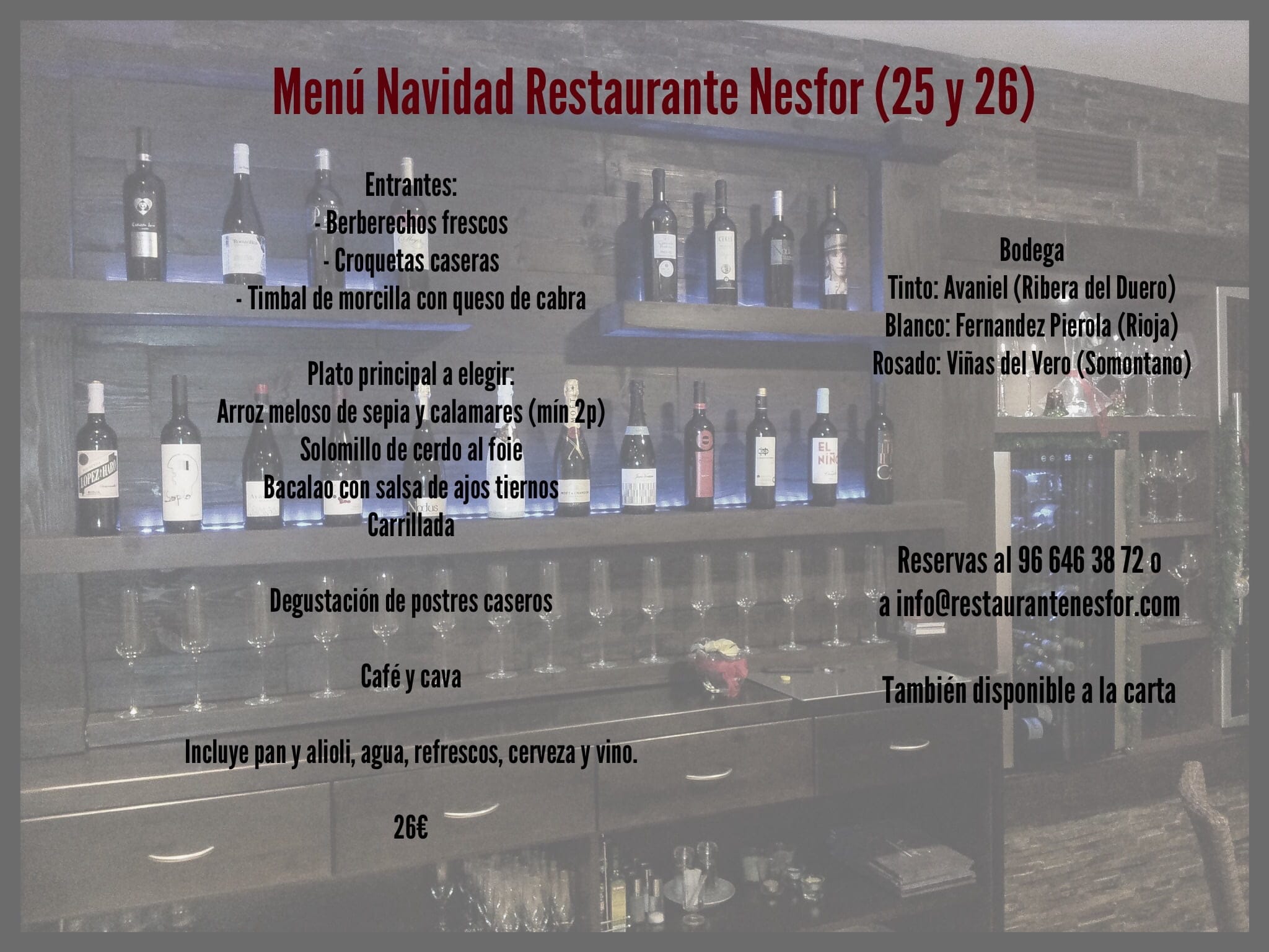 Menú de Navidad en el Restaurante Nesfor