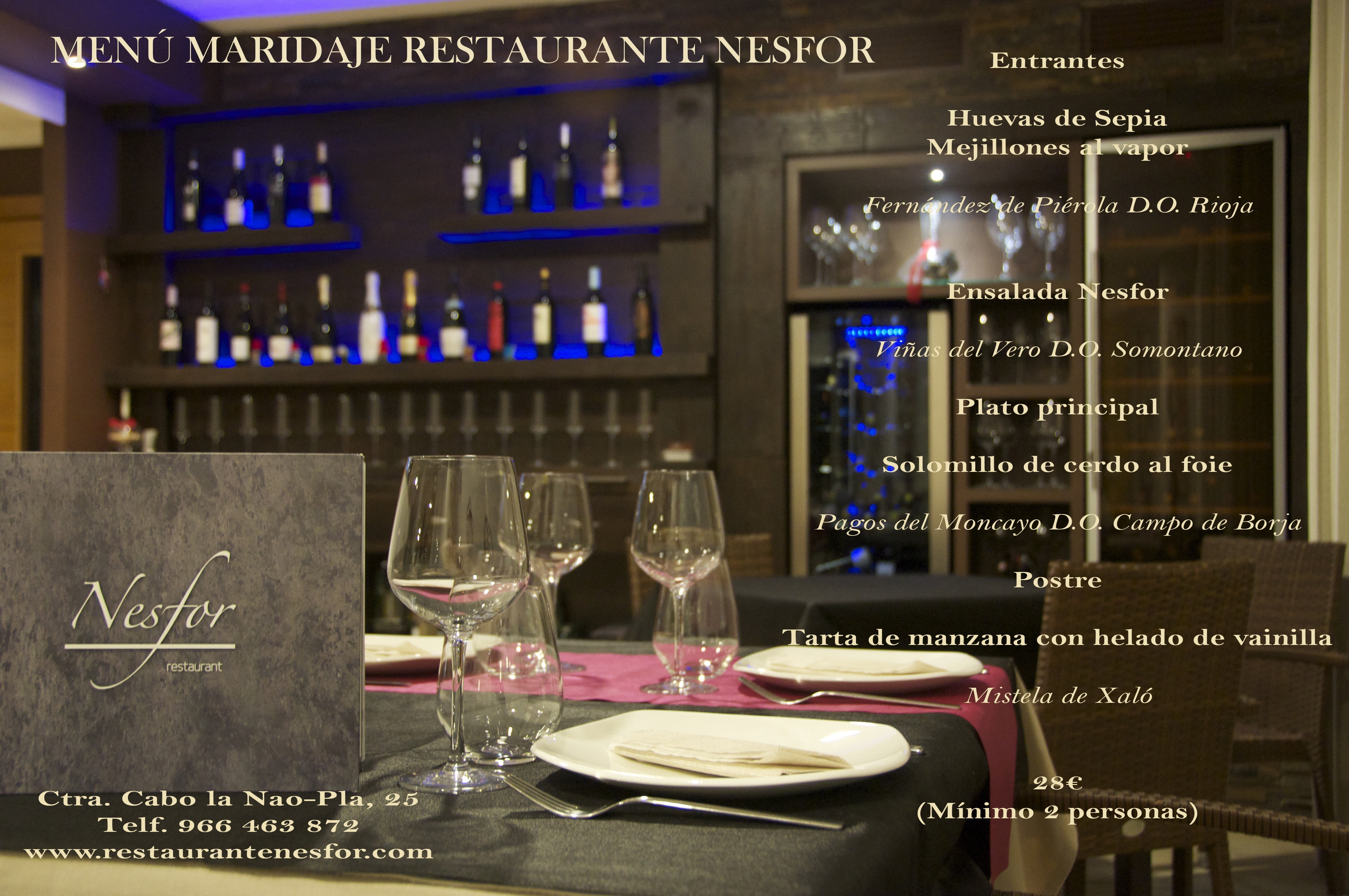 Menú de maridaje del Restaurante Nesfor