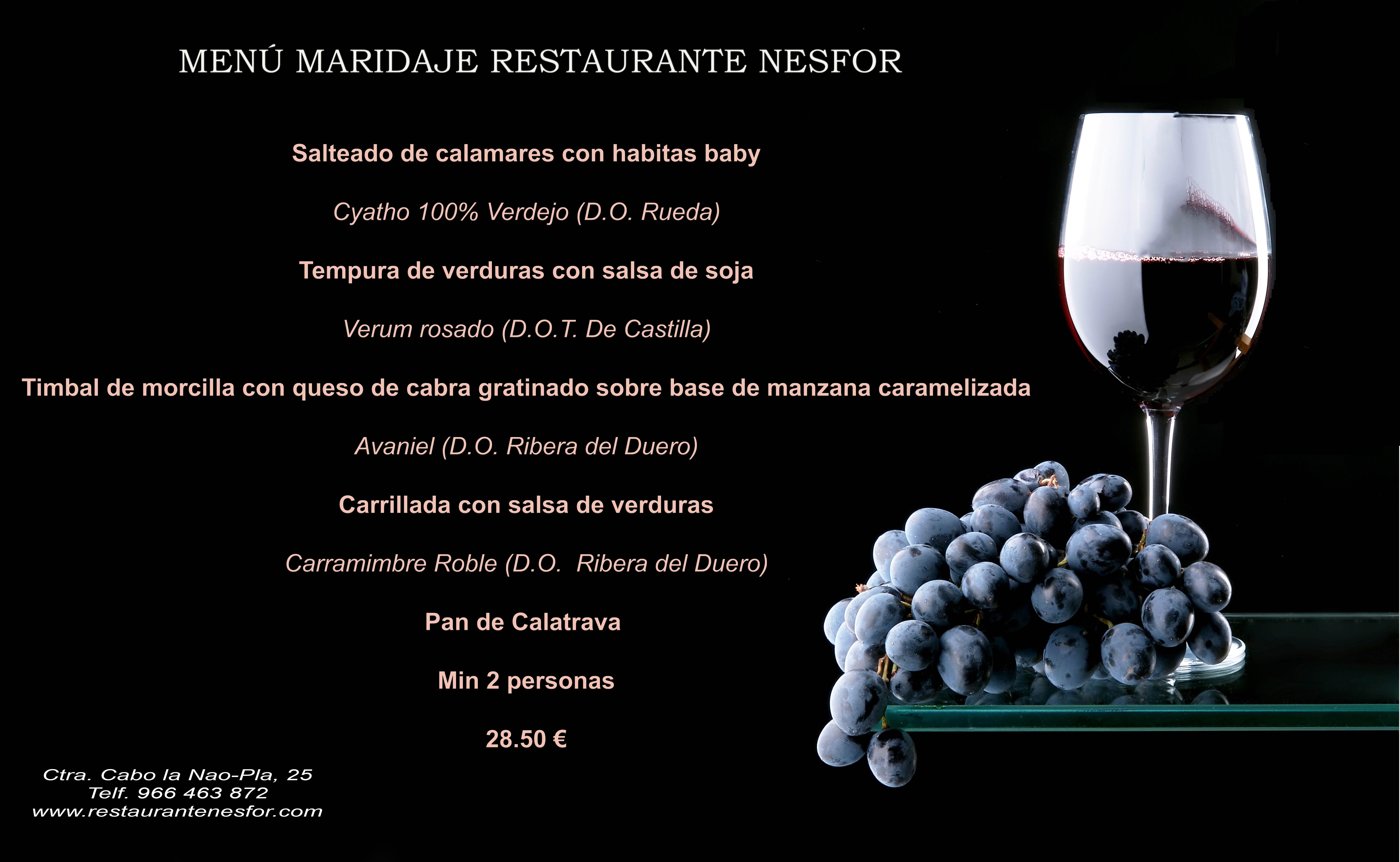 Menú de maridaje del Restaurante Nesfor
