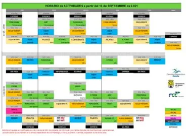 Horarios actividades – centro deportivo denia