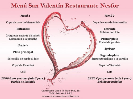 Menú San Valentín Restaurante Nesfor