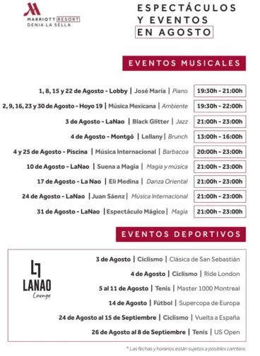 Eventos agosto Hotel Dénia Marriott La Sella Golf Resort & Spa