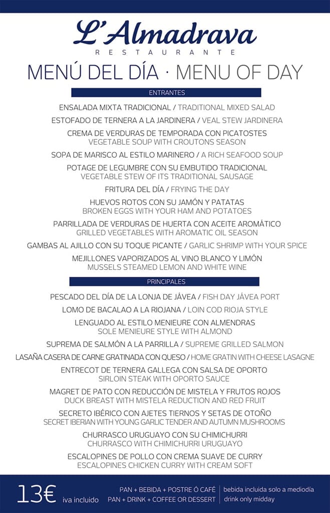 MENU DEL DIA L'almadrava