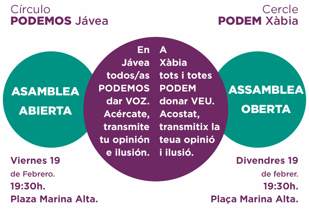 Cartel de la asamblea de Podemos Xàbia