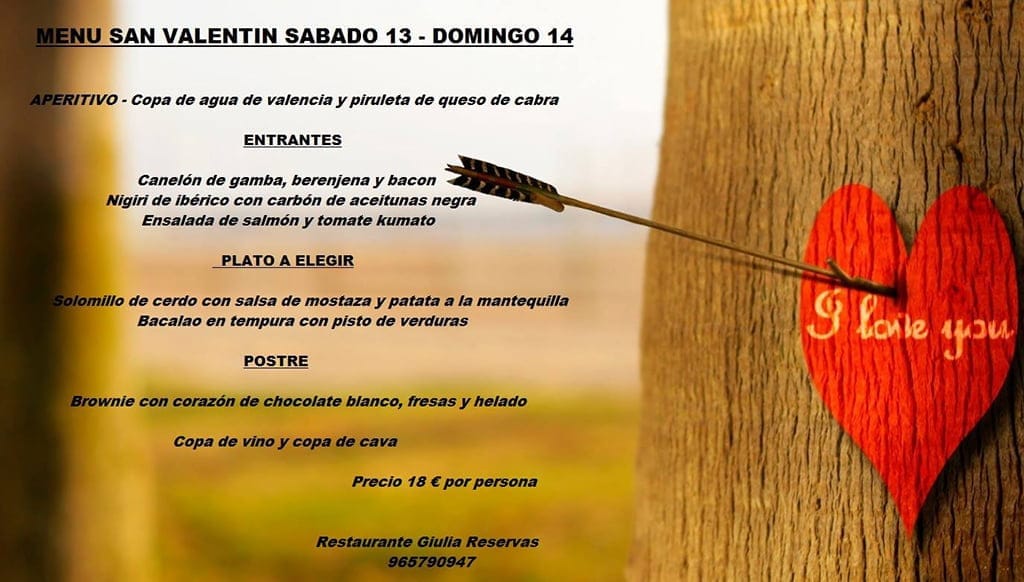 Menú de San Valentín Restaurante Giulia