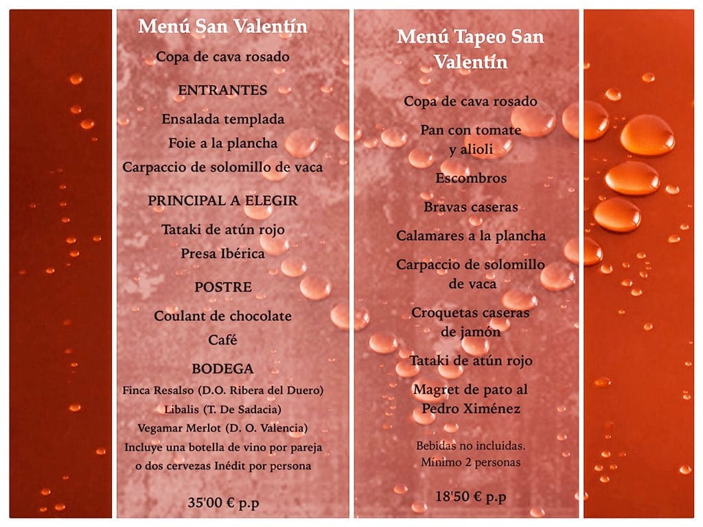 Menú San Valentín en Nesfor