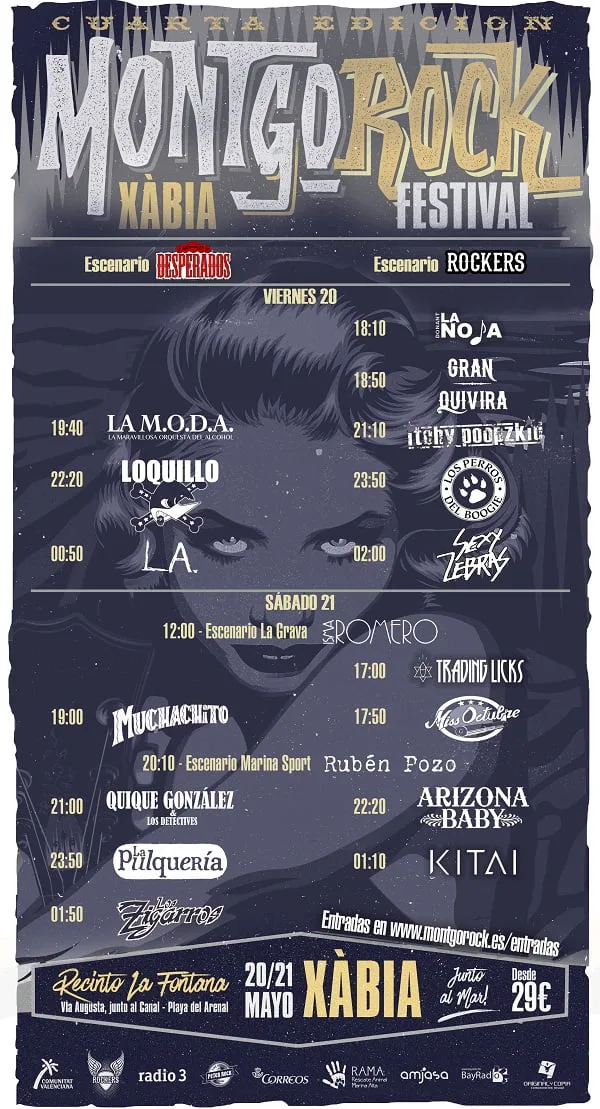 Cartel de horarios del IV Montgorock Xàbia Festival