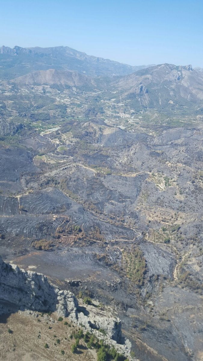 Imagen aérea de la zona afectada por el incendio