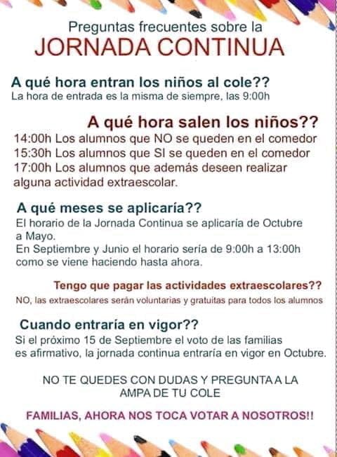 Jornada continua en los colegios