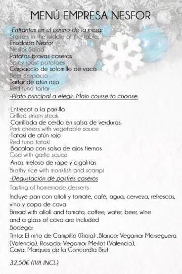 Menú empresa de Restaurante Nesfor