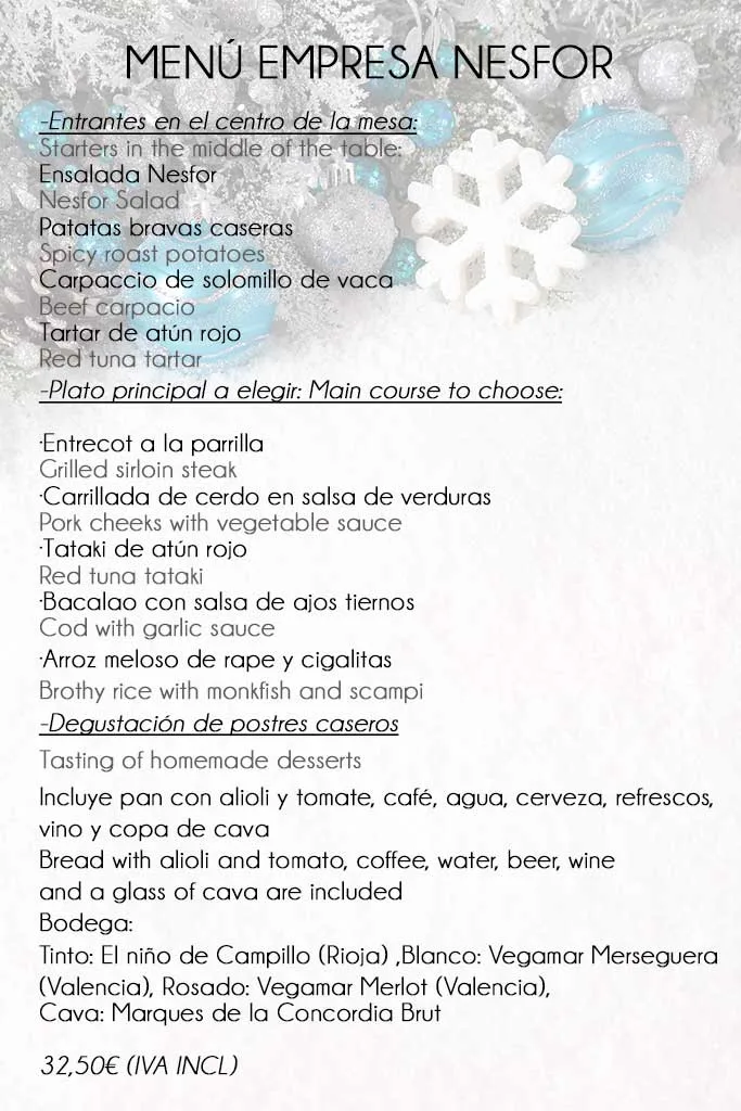 Menú empresa de Restaurante Nesfor