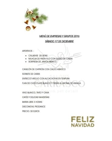 Menú empresa y grupos Salones Carrasco
