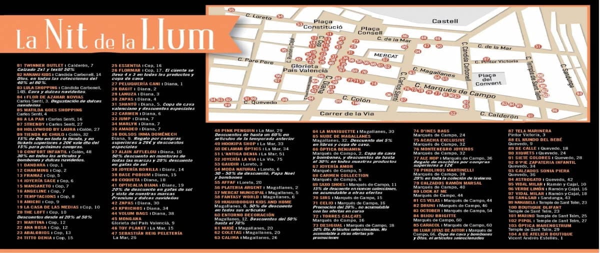 Comercios participantes en la nit de la llum