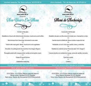 Menú de Nochevieja Restaurante Noray