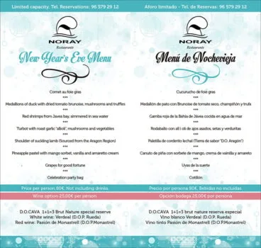 Menú de Nochevieja Restaurante Noray