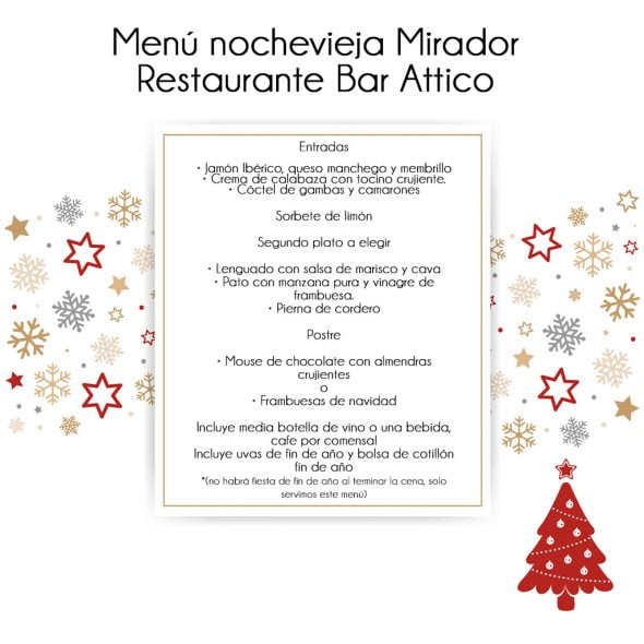 Mirador Restaurante Bar Attico menu de nochevieja 2016