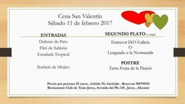 Menú de San Valentín Restaurante Club de Tenis