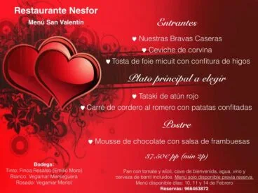 Menú San Valentín Restaurante Nesfor
