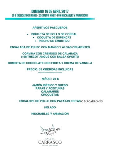 Menú pascuero salones Carrasco