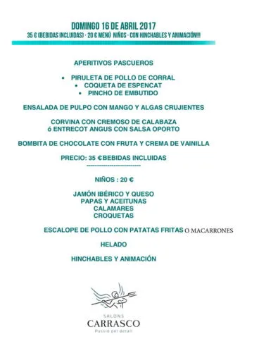 Menú pascuero salones Carrasco