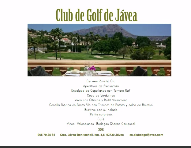 Menu Xabia al Plat Club de Golf Jávea