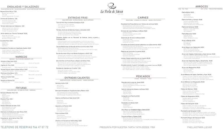 Carta Restaurante La Perla