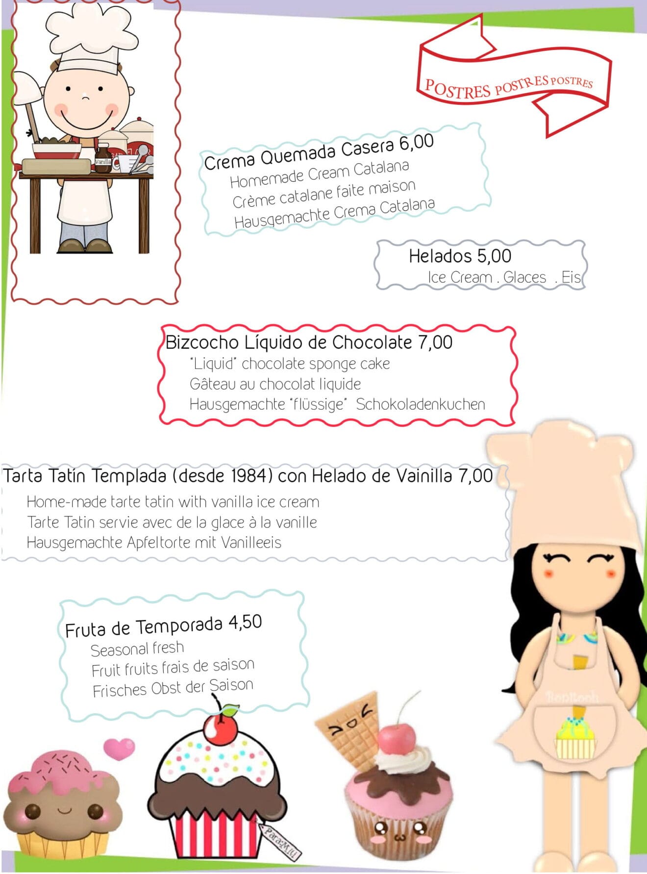 Menu postres Restaurante La Perla