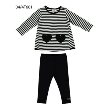 Conjunto rayas corazón crema granate Pequemimos