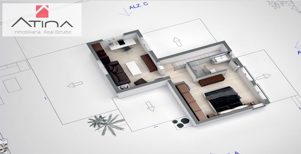 Plano de la planta con dormitorio Atina Inmobiliaria