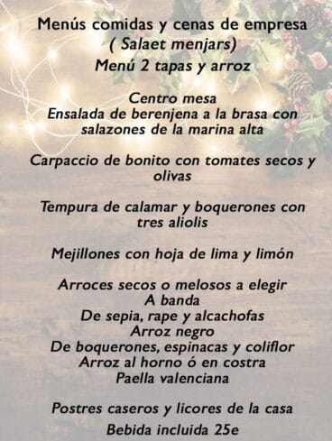 Menú 2 Tapas y arroz empresas 2017 El Salaet