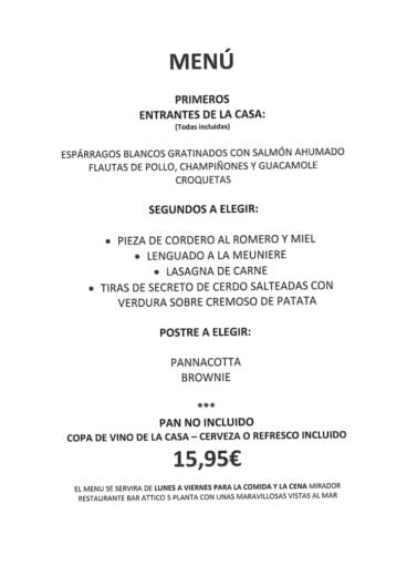 Menú de empresas 2017 Mirador Restaurante Bar Attico