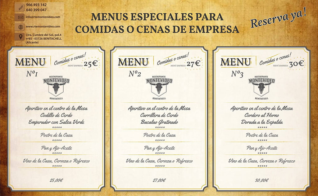 Menús de empresa 2017 Restaurante Montevideo