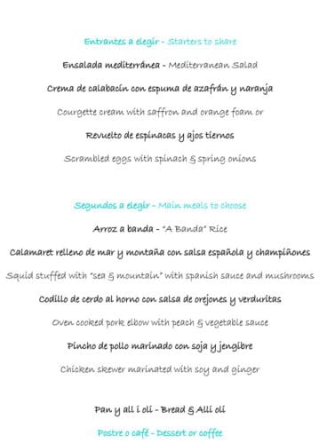 Menú del día SEMANA 1 Restaurante Noray