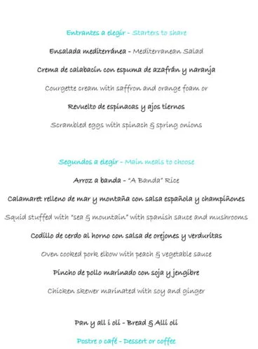 Menú del día SEMANA 1 Restaurante Noray