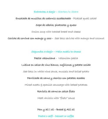 Menú del día SEMANA 2 Restaurante Noray