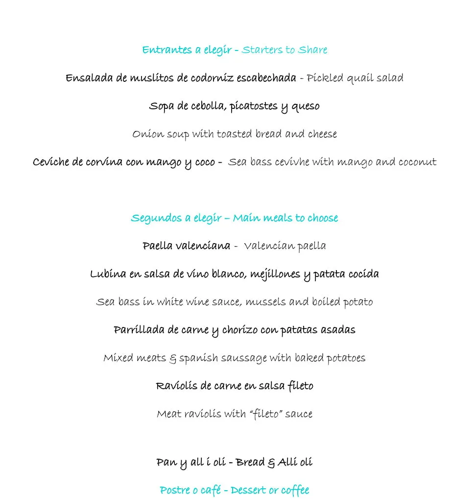 Menú del día SEMANA 2 Restaurante Noray