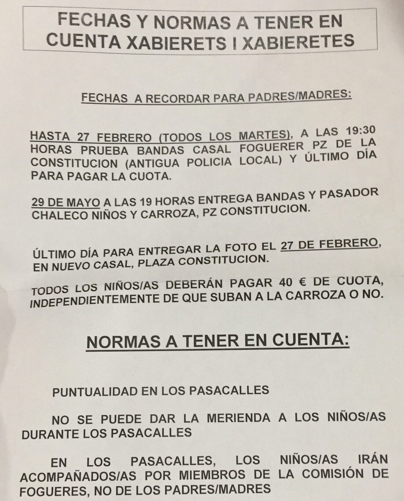 Pautas de la Comisión de fiestas