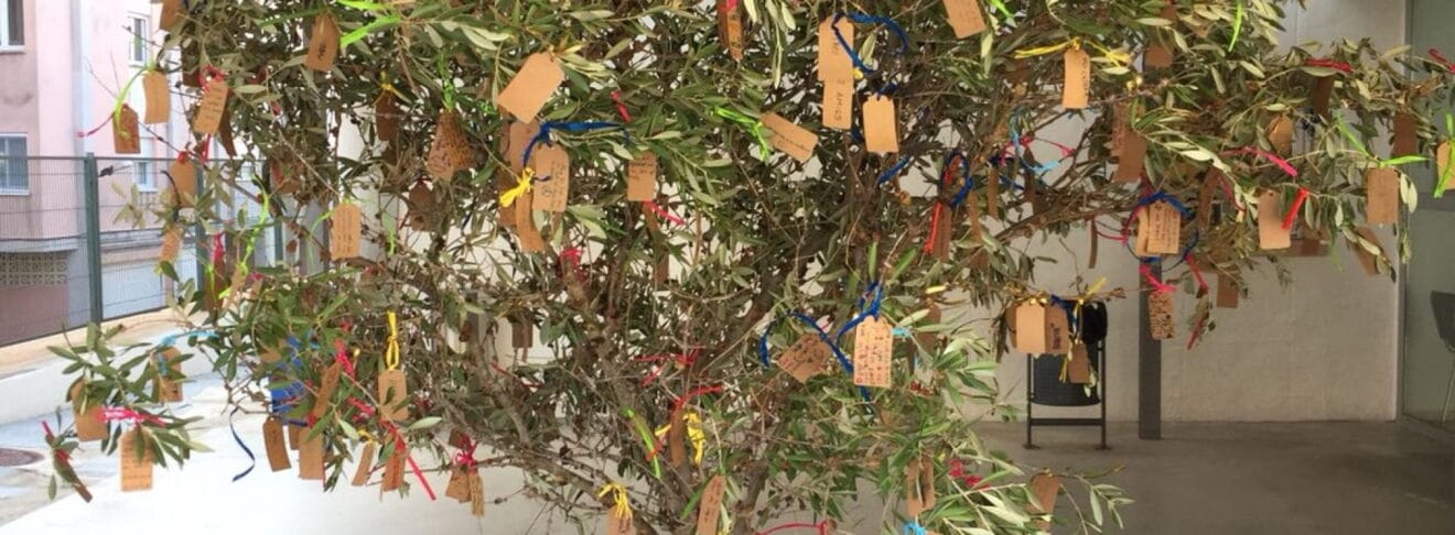 Árbol de la Paz con los deseos de cada alumno