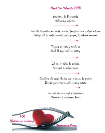 Menú de San Valentín Restaurante Noray