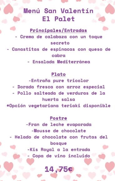 Menú San Valentín El Palet