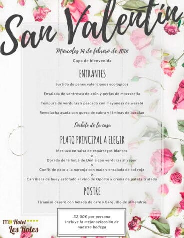 Menú de San Valentín Hotel Les Rotes 14 febrero