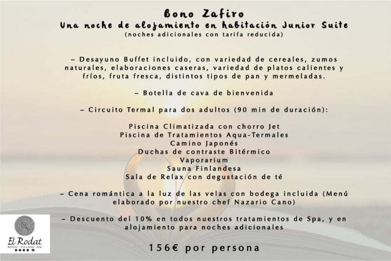 Bono Zafiro de San Valentin en Hotel El Rodat