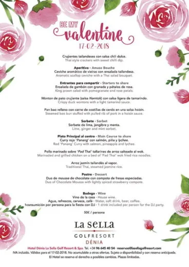 Menú Thai San Valentín en La Sella Golf Resort Dénia