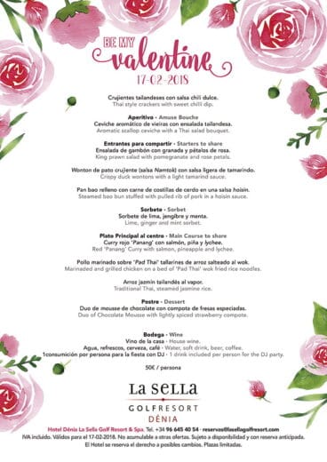 San Valentín 2018 en La Sella Golf Resort Dénia Menu Thai en Segaria Thai Restaurant