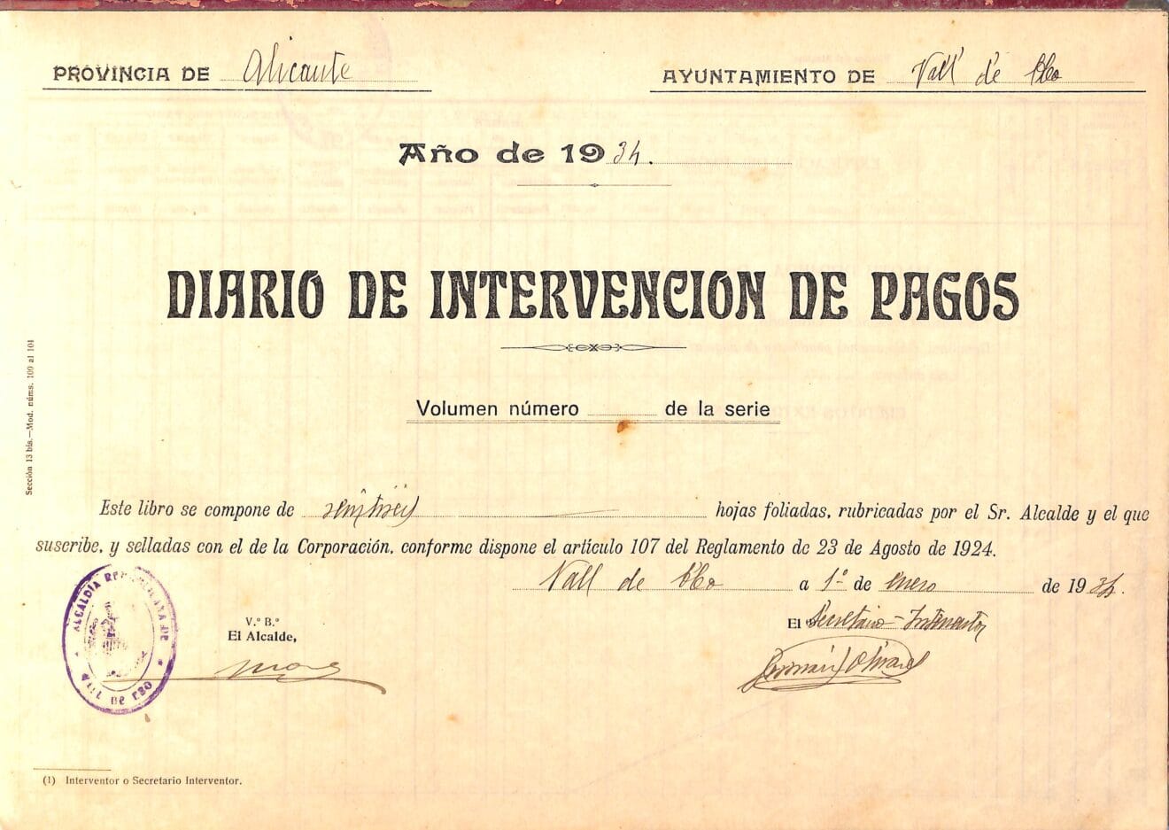 Diario económico de La Vall d'Ebo de 1934