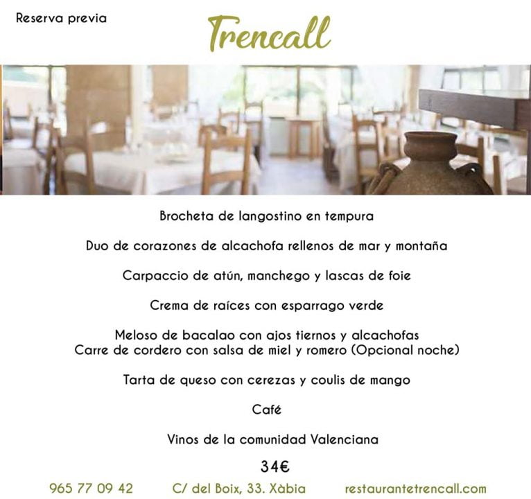 Restaurante TRENCALL Menú Xàbia al plat